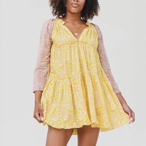 Charina Sarte Poppy Contrast Paisley Bohemian Mini Dress Size S